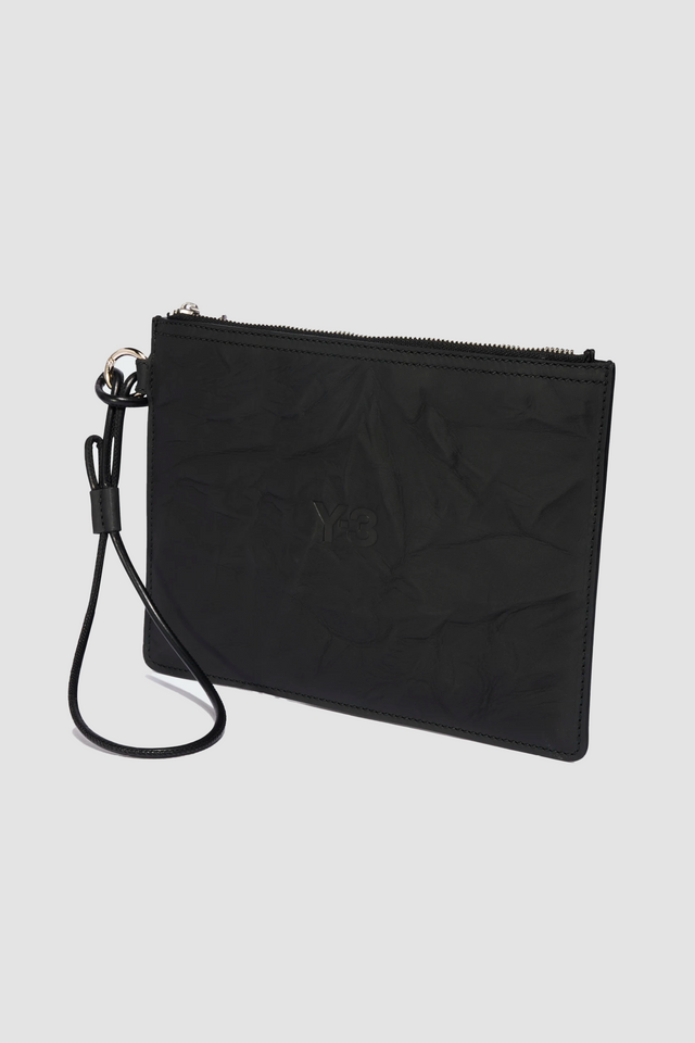 Y-3 LEATHER POUCH BLACK