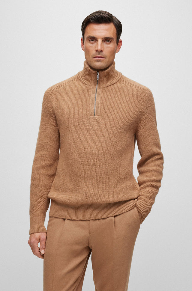 BOSS CAMEL - HAIR SWEATER WITH ZIP - Hombre Amsterdam