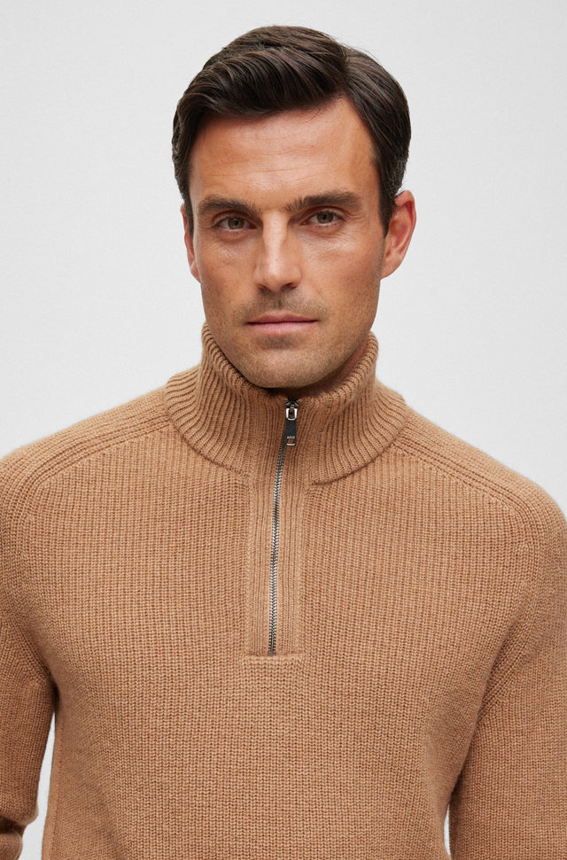 BOSS CAMEL - HAIR SWEATER WITH ZIP - Hombre Amsterdam