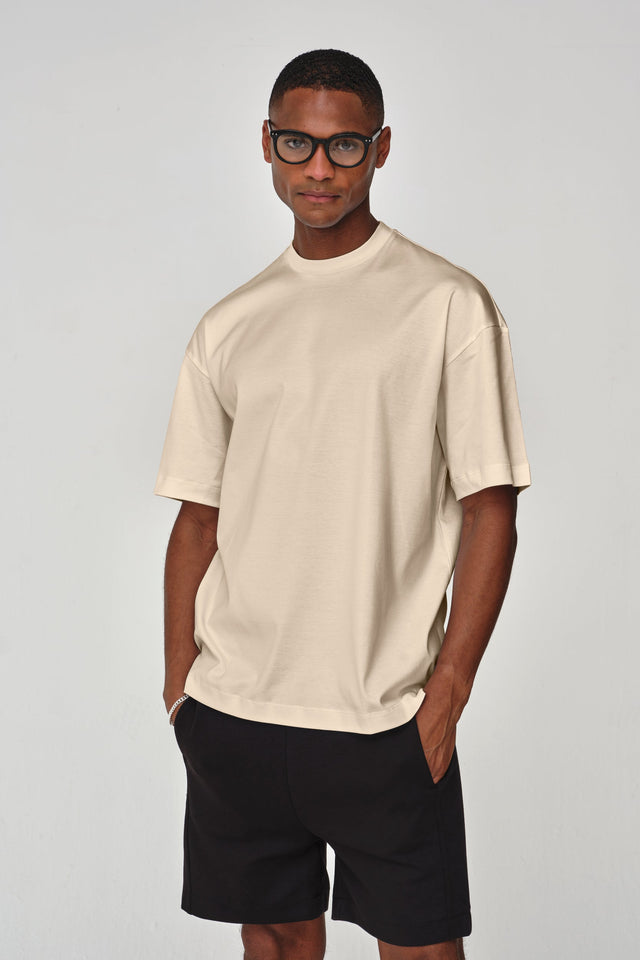 VALENZA INTERLOCK SUPIMA T - SHIRT BEIGE OVERSIZED - Hombre Amsterdam