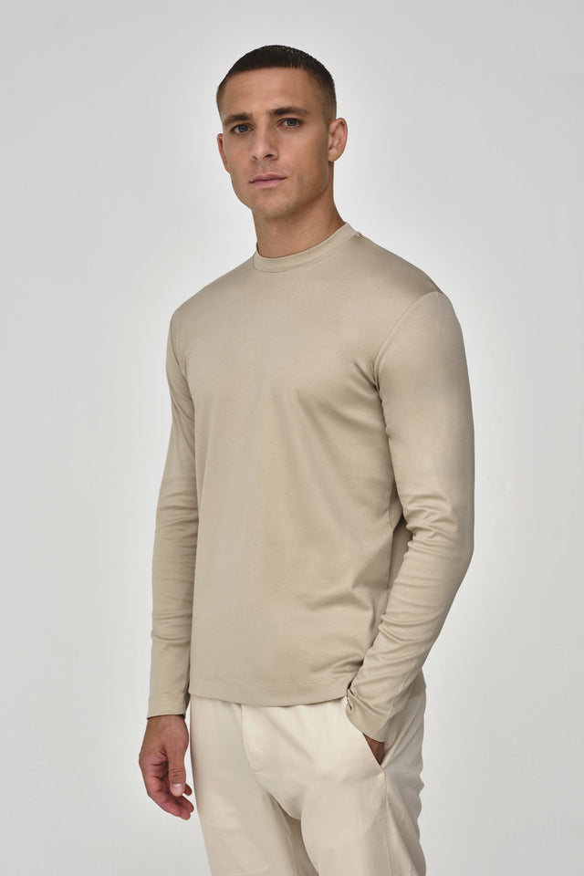 VALENZA INTERLOCK SUPIMA T - SHIRT LONG SLEEVES BEIGE - Hombre Amsterdam