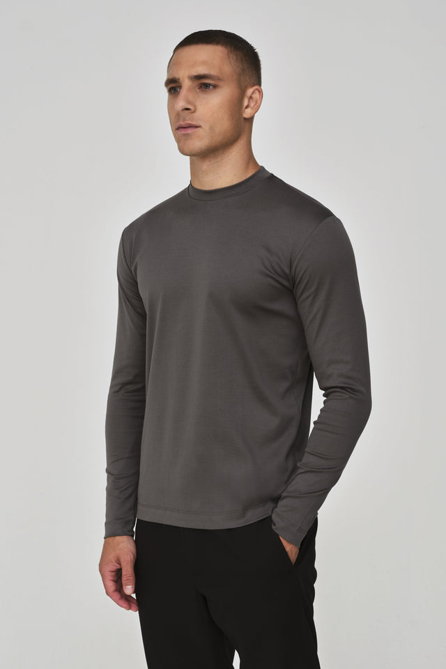 VALENZA INTERLOCK SUPIMA T - SHIRT LONG SLEEVES DARK GREY - Hombre Amsterdam