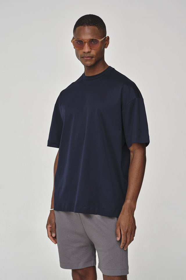 VALENZA INTERLOCK SUPIMA T - SHIRT NAVY OVERSIZED - Hombre Amsterdam