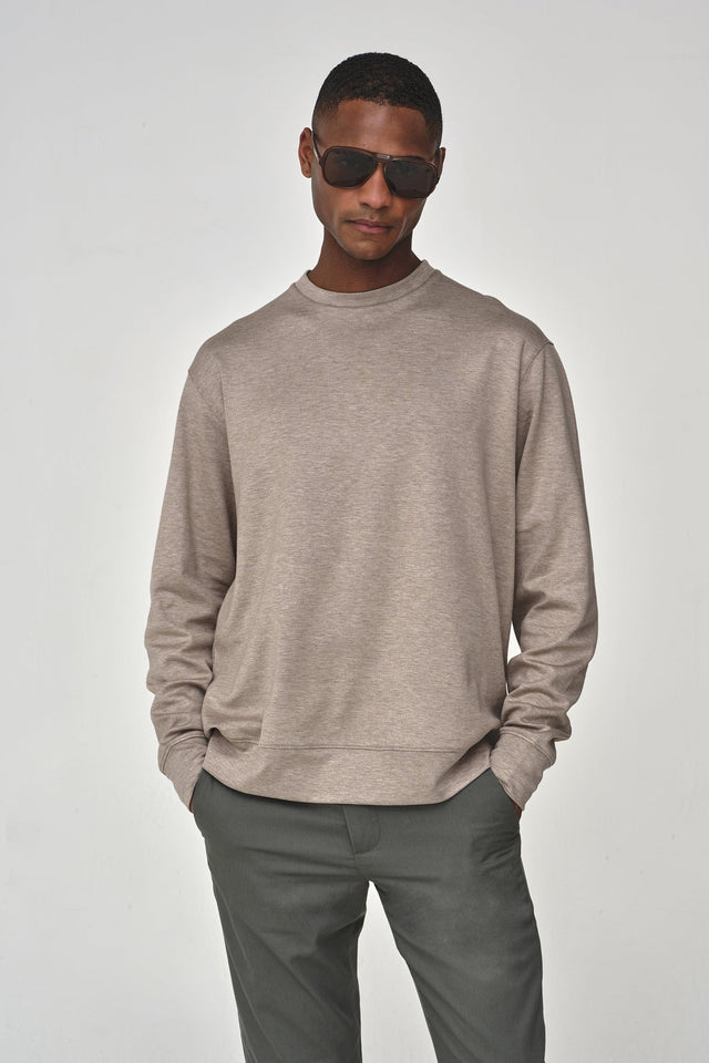 VALENZA SILK BLEND CREW - NECK SWEAT BEIGE - Hombre Amsterdam