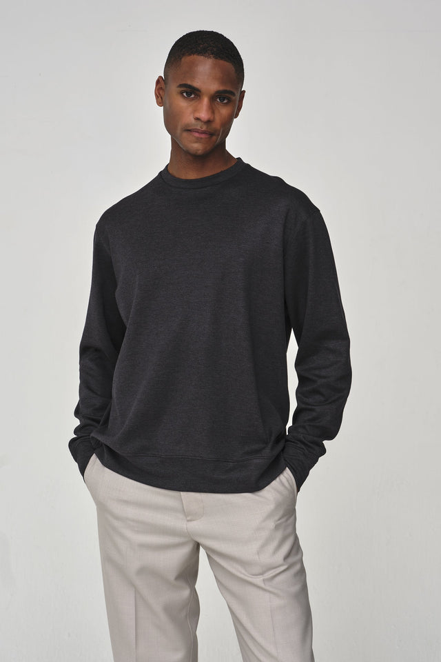 VALENZA SILK BLEND CREW - NECK SWEAT GREY - Hombre Amsterdam