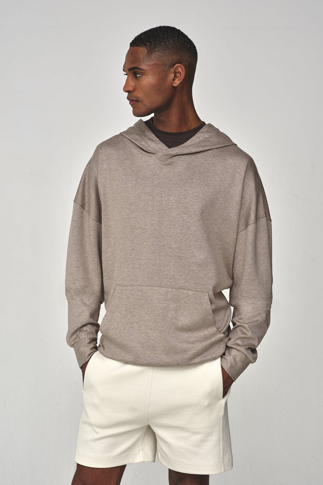 VALENZA SILK BLEND HOODED SWEAT BEIGE - Hombre Amsterdam