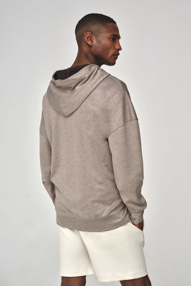 VALENZA SILK BLEND HOODED SWEAT BEIGE - Hombre Amsterdam