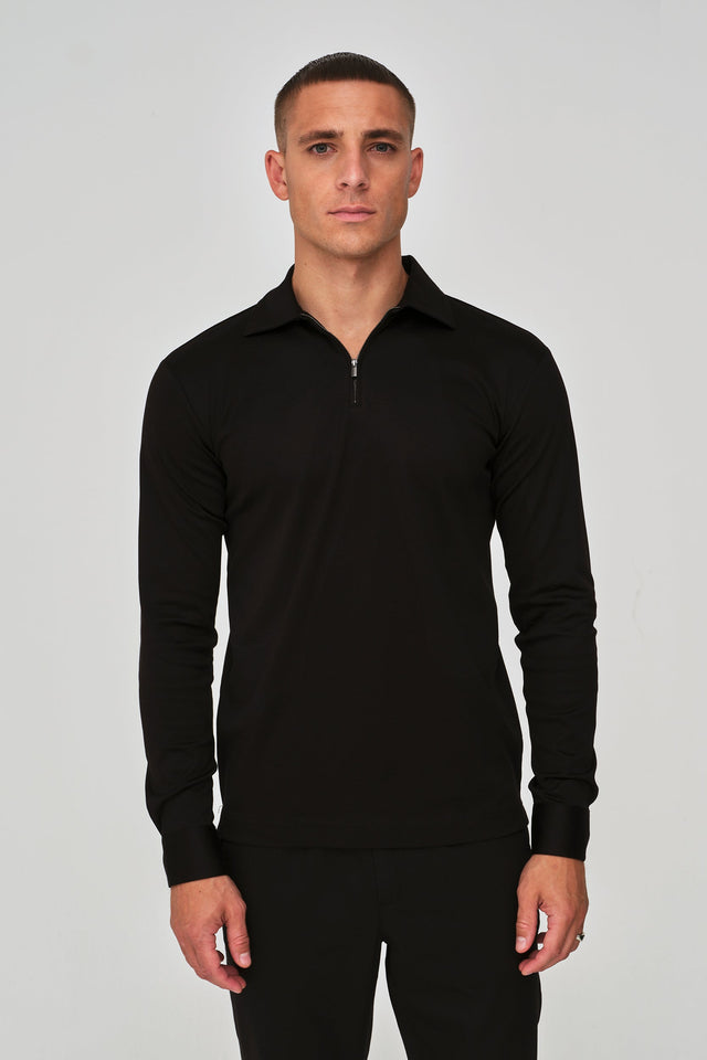 VALENZA SUPIMA ZIP POLO LONG SLEEVE BLACK - Hombre Amsterdam