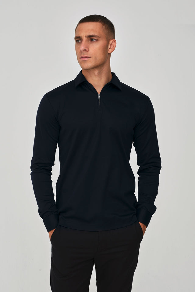 VALENZA SUPIMA ZIP POLO LONG SLEEVE NAVY - Hombre Amsterdam