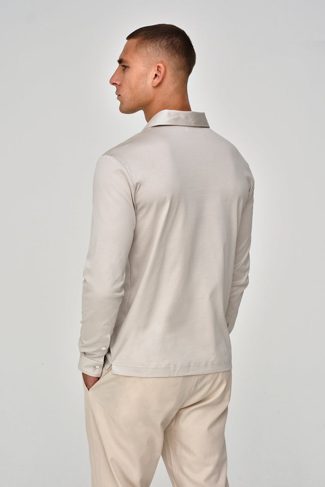 VALENZA SUPIMA ZIP POLO LONG SLEEVE PEARL GREY - Hombre Amsterdam